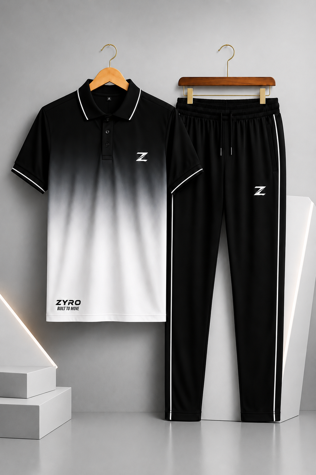 Men's 2Pcs Dry Fit Polo Shirt with Trouser | Modern Style Impress To Everyone (Black)