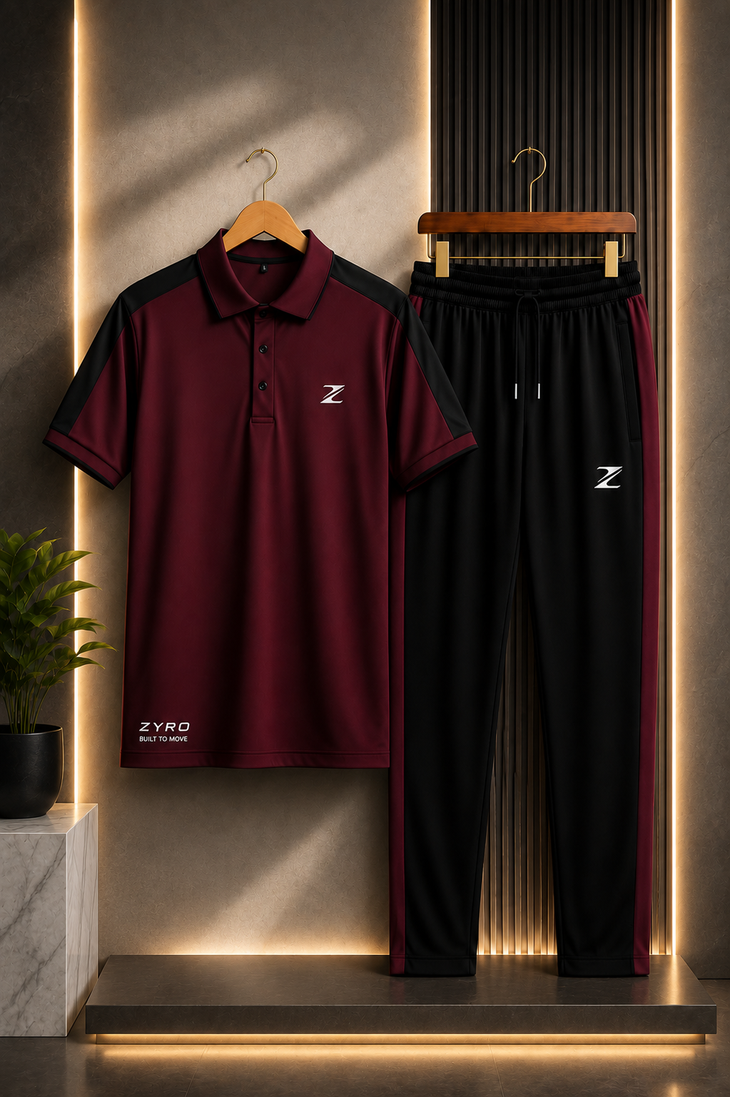 Men's 2Pcs Dry Fit Polo Shirt with Trouser | Modern Style Impress To Everyone (Red)