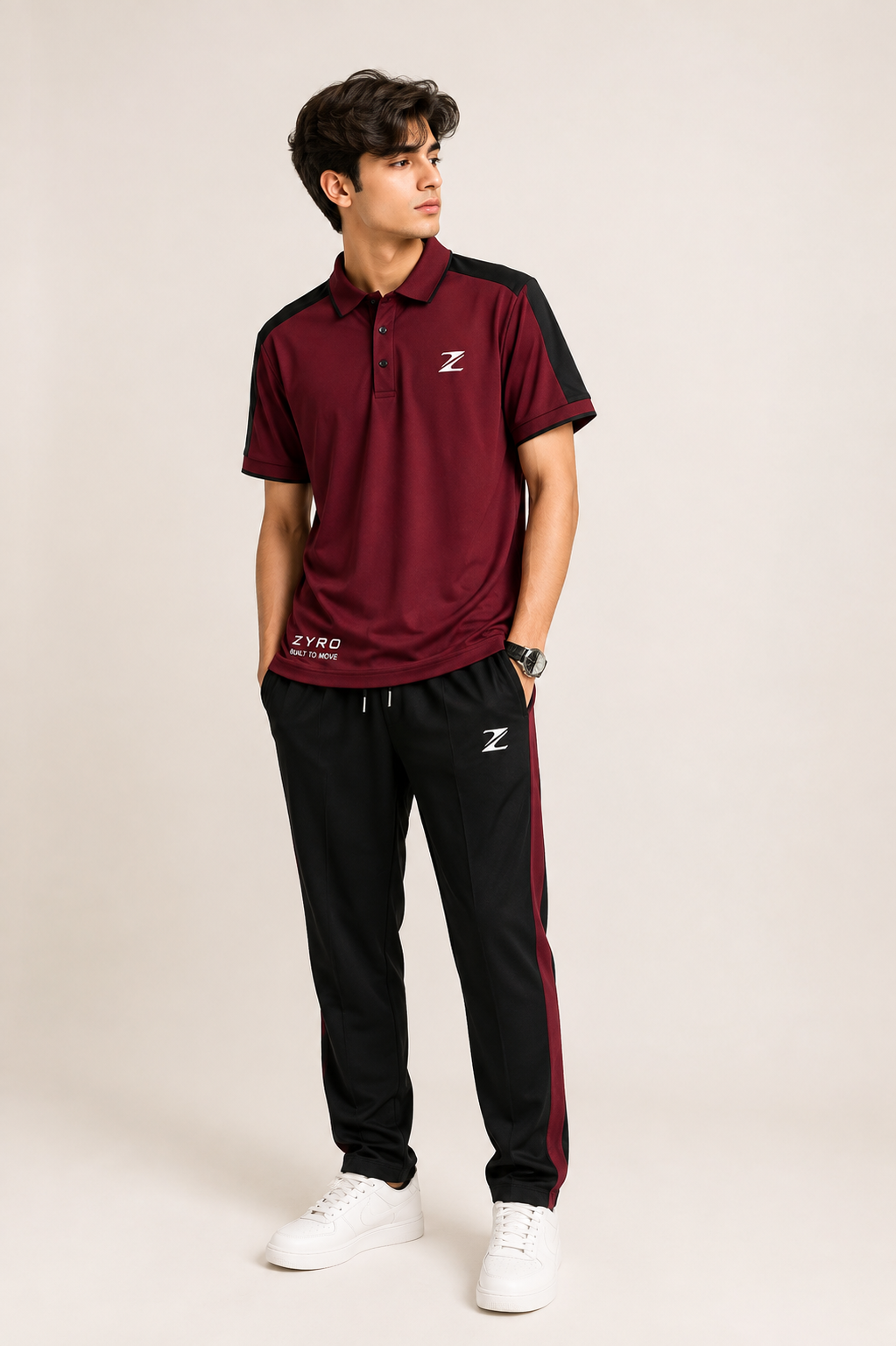 Men's 2Pcs Dry Fit Polo Shirt with Trouser | Modern Style Impress To Everyone (Red)